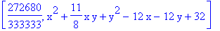 [272680/333333, x^2+11/8*x*y+y^2-12*x-12*y+32]